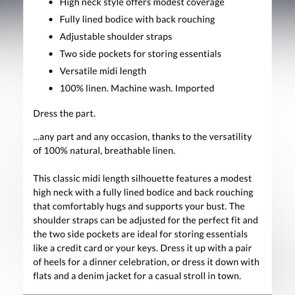 Land’s End Dress Pockets Linen halter smocked high neck adjustable midi navy Var - Picture 5 of 5